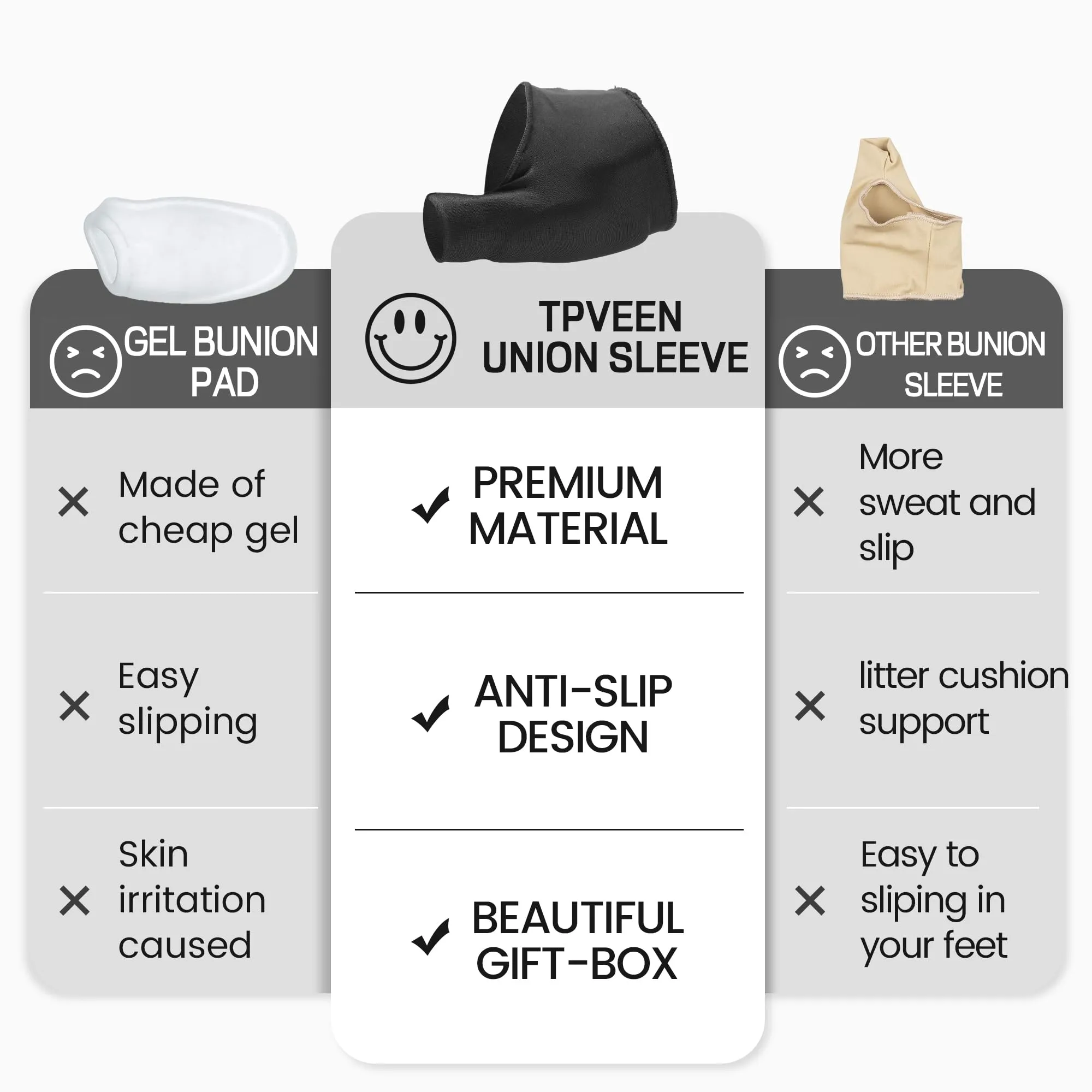 2Pairs Bunion Corrector Relief Sleeve,Anti Slip Bunion Gel Cushion Pads,Bunion Socks for Hallux Valgus,Big Toe Alignment Relief,Bunion pain relief,for Men & Women. MIDDLE:WOMEN 7.5-9 MEN 5-7
