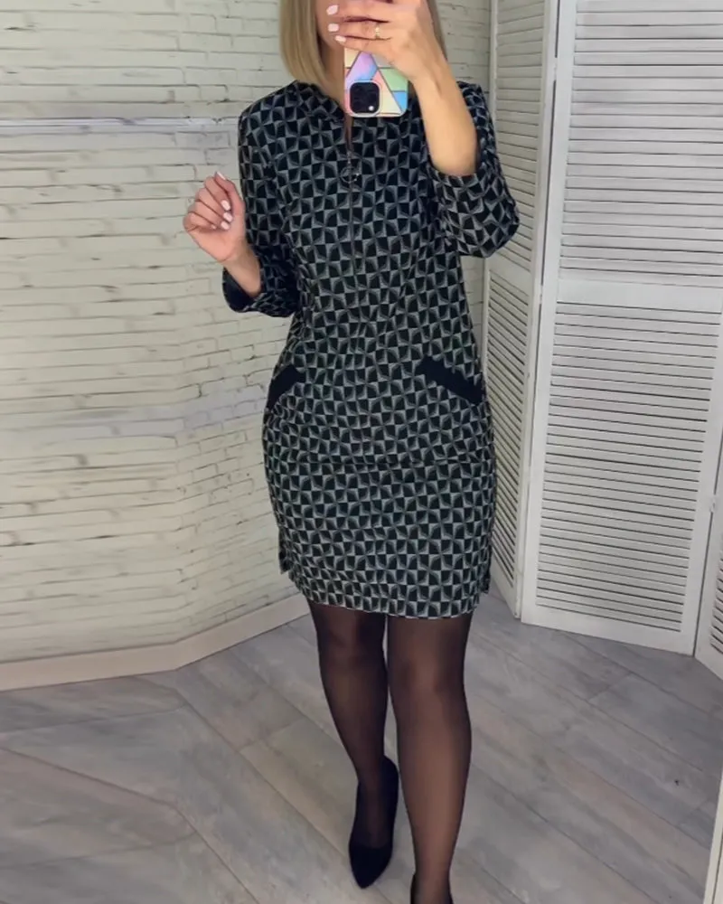 Argyle print long-sleeved dress