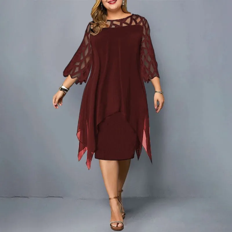Elegant Hollow Out Detail Oversized Lace Mesh Plus Size Dresses