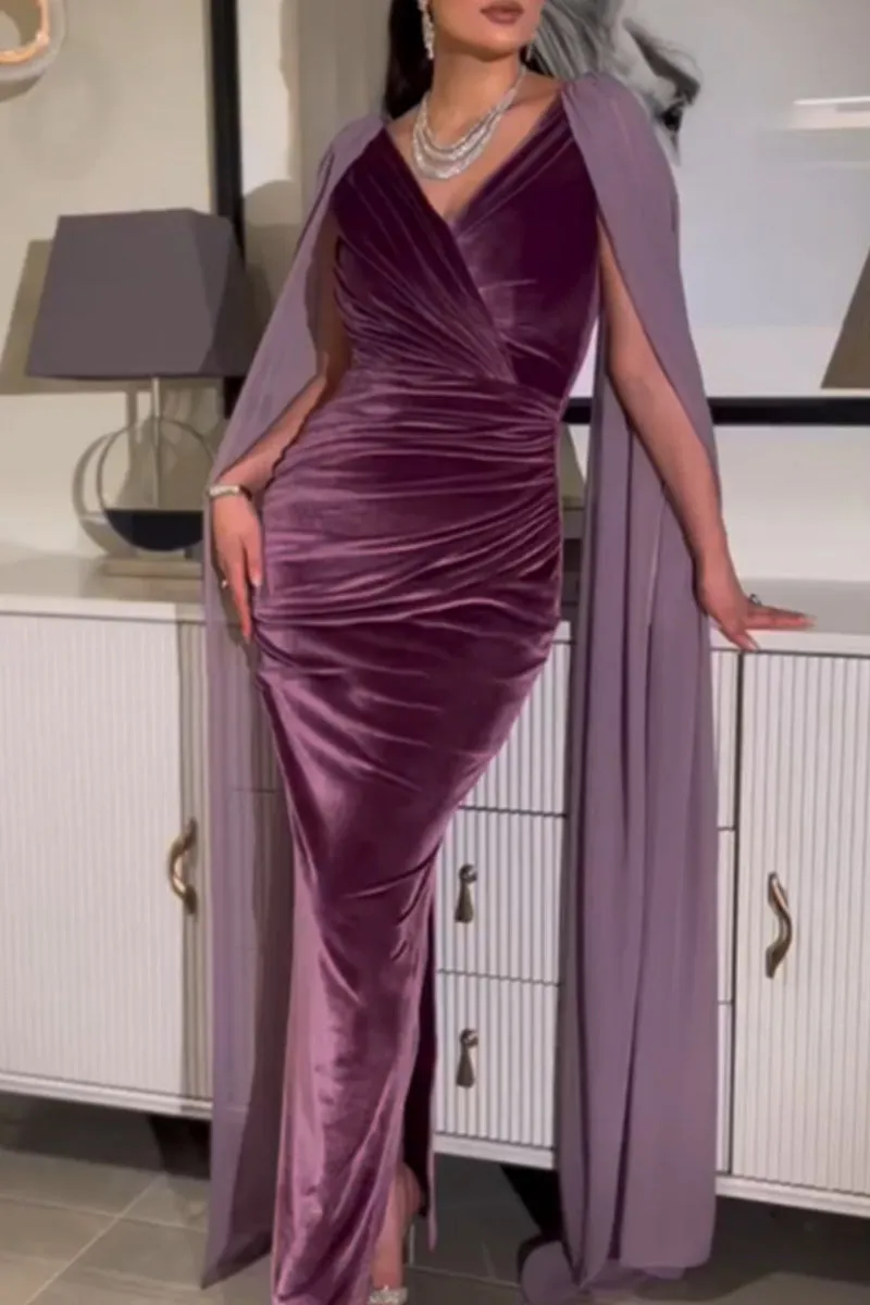 Elegant Solid Color Patchwork Evening Dresses