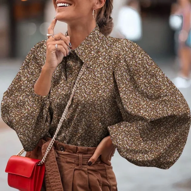 Fashion Women Shirts  Autumn Long Lantern Sleeve Polka Dot Blouse Casual Blusas Elegant Chic Streetwear Tops Tunic