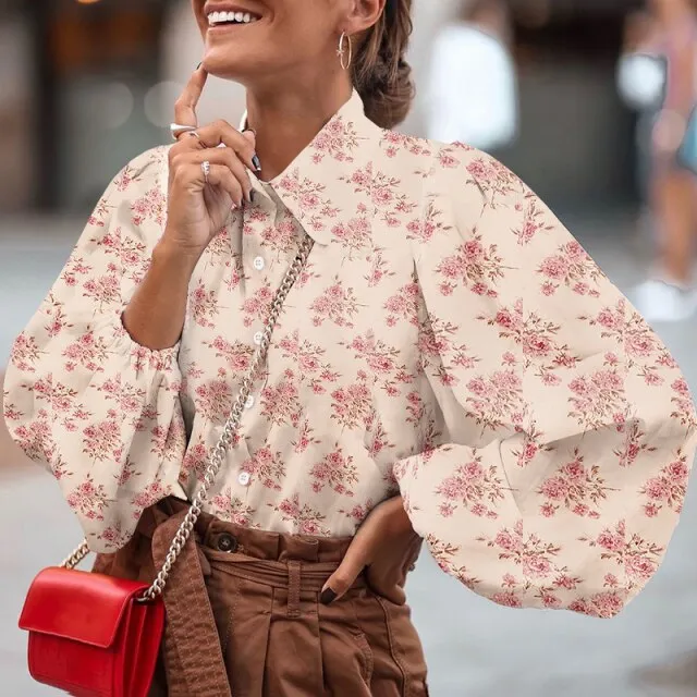 Fashion Women Shirts  Autumn Long Lantern Sleeve Polka Dot Blouse Casual Blusas Elegant Chic Streetwear Tops Tunic