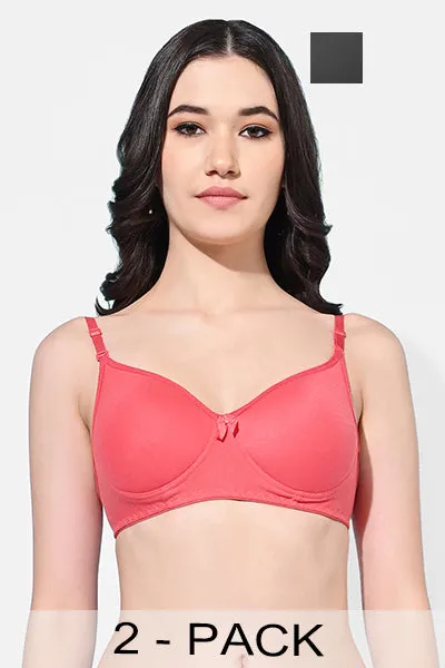 FIMS Fashion Women Cotton Blend Solid Padded Bra Pack of 2 Orange Black