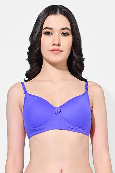 FIMS Fashion Women Cotton Blend Solid Padded Bra Pack of 4 Blue Purple Rani Black