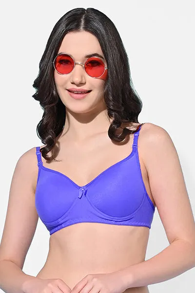 FIMS Fashion Women Cotton Blend Solid Padded Bra Pack of 4 Blue Purple Rani Black