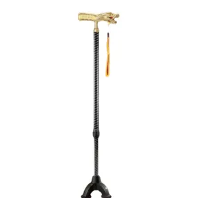 Gift box with dragon and phoenix head carbon fiber anti slip telescopic four legged walking stick and cane
