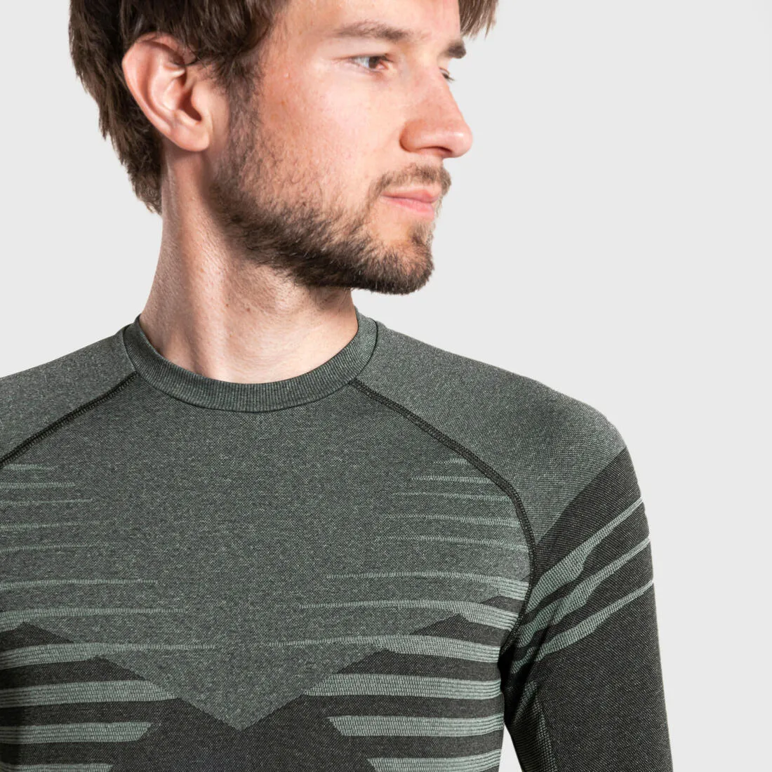 Men's Trail Running Long-Sleeved Seamless Jersey - Khaki