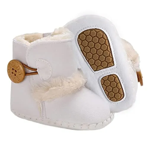 Newborn Baby Boys Girls Snow Winter Boots Infant Toddler Soft Sole Anti-Slip Winter Warm Crib Booties Shoes, 4 colors  (White)