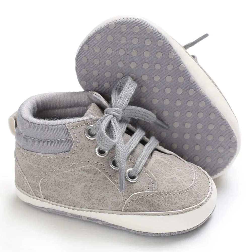 Newborn Baby Walking Shoes – Solid Color Lace-Up Anti-Slip Soft Cotton Sole Shoes for Boys & Girls