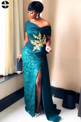 Promfast Beautiful Green Lace Long Prom Dresses, African Formal Dresses PFP1985